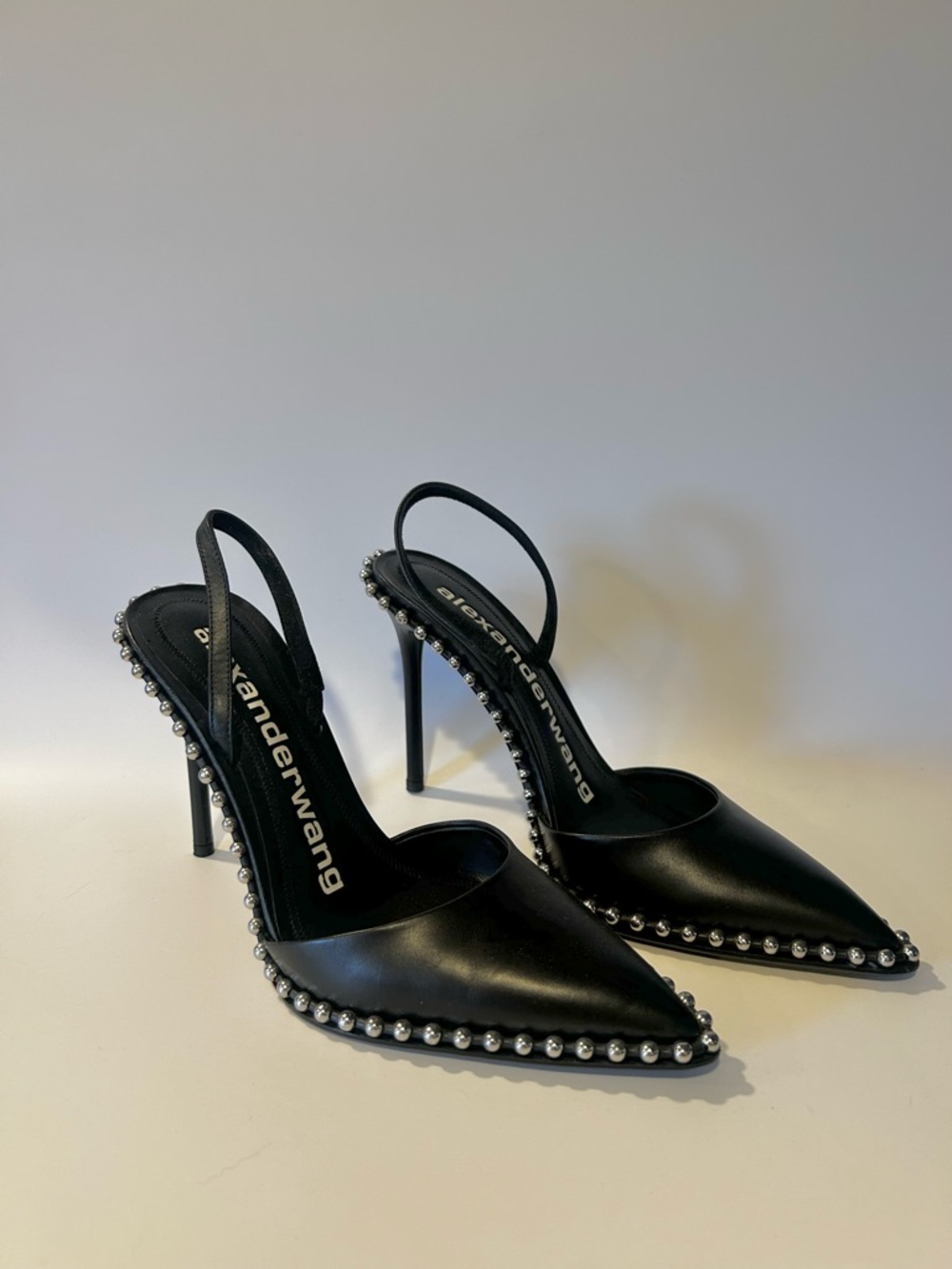 Alexander Wang Rina Black Pointed Slingback Pumps with Silver Stud Trim